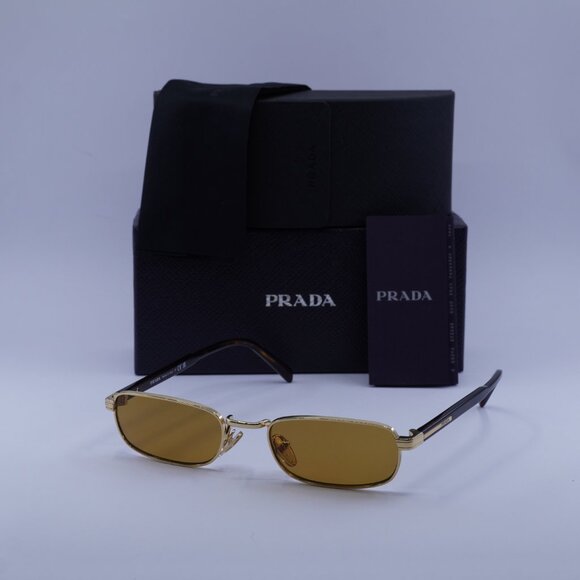 Prada PRB54S 5AK50P Sunglasses Gold Rectangle Frame, Dark Honey Lenses - Picture 10 of 10